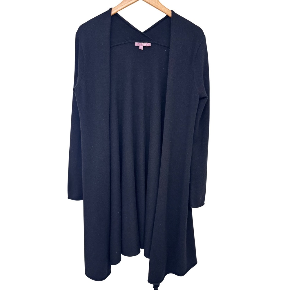 Calypso St. Barth Cardigan Small Black 100% Cashmere Open Front Longline Duster
